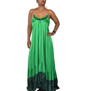 Love Binetti Halter Dress Green Silk Satin Maxi Sundress Tent Oversized Medium